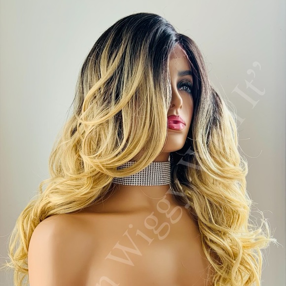 Gorgeous Ombre Blonde Premium Fiber Lace Front Wig - Picture 6 of 13